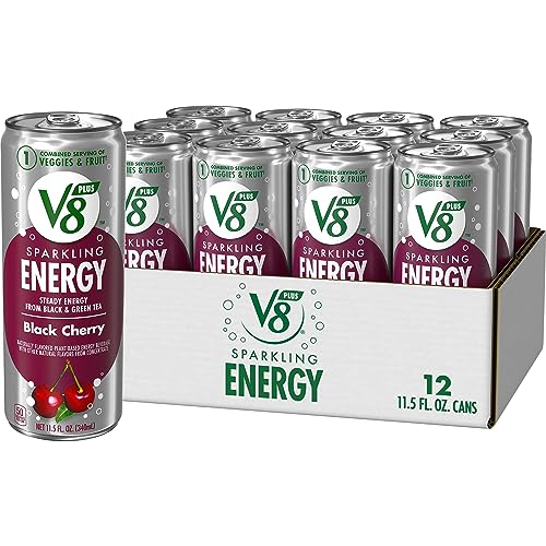 V8 +Energy Sparkling Black Cherry Energy Drink, Pack of 12 (11.5 Fl Oz