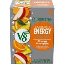 V8 +Energy Sparkling Orange Pineapple Juice Energy Drink, 11.5 fl oz Can, 4 Count