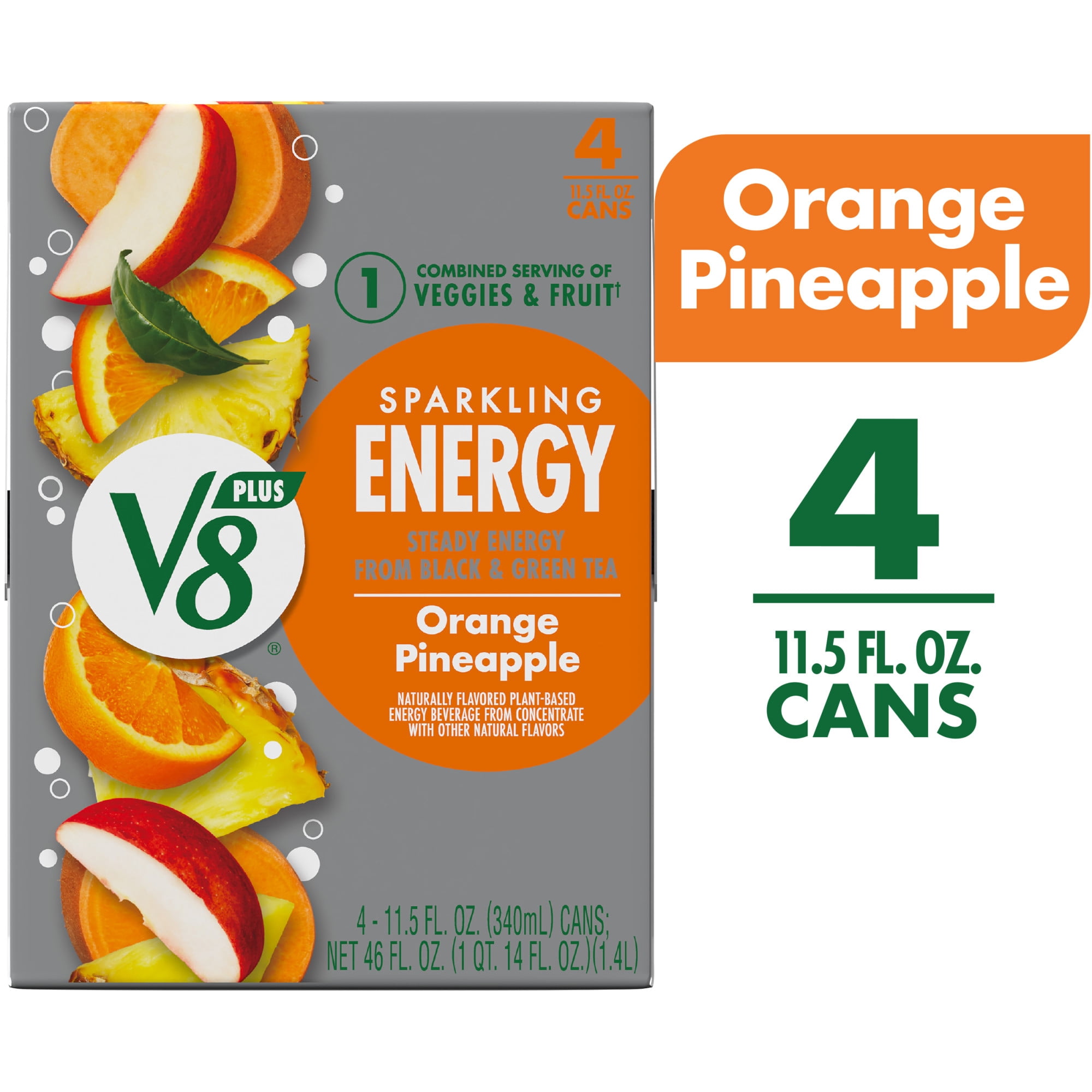 V8 +Energy Sparkling Orange Pineapple Juice Energy Drink 11.5 fl