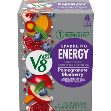V8 +Energy Sparkling Pomegranate Blueberry Juice Energy Drink, 11.5 fl oz Can, 4 Count