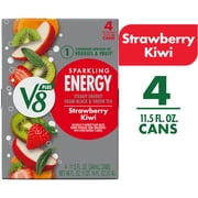 V8 +Energy Sparkling Strawberry Kiwi Juice Energy Drink, 11.5 fl oz Can, 4 Count