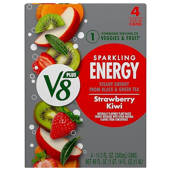 V8 +Energy Sparkling Strawberry Kiwi Juice Energy Drink, 11.5 fl oz Can (4 Pack)