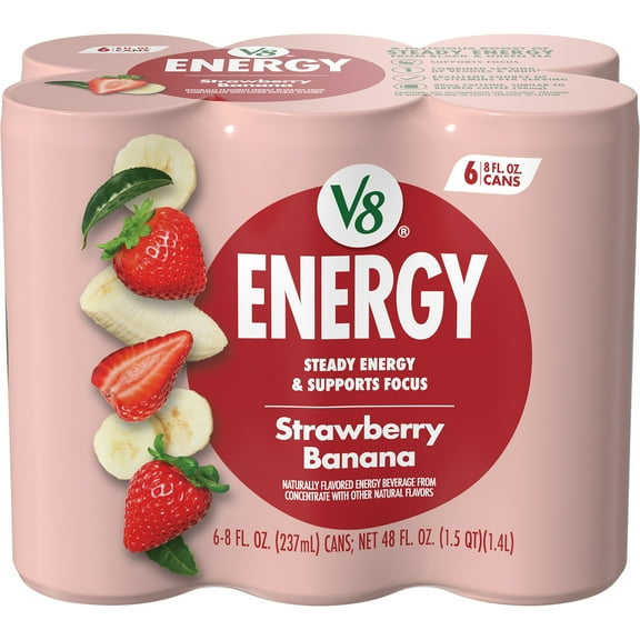 V8 Energy Strawberry Banana Juice Energy Drink, 8 fl oz Can (6 Pack)