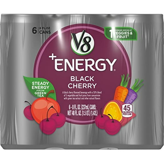 V8 +Energy Variety Pack, Healthy Energy Drink, Black Cherry And Pomegranate Blueberry, 8 Ounce Can (4 Packs Of 6, Total Of 24)