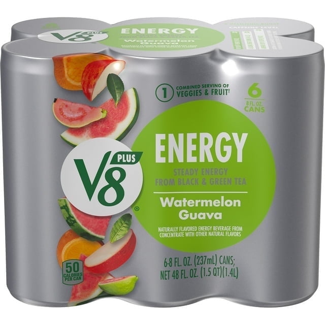V8 +Energy Watermelon Guava Juice Energy Drink, 8 fl oz Can (6 Pack) - 4 Pack