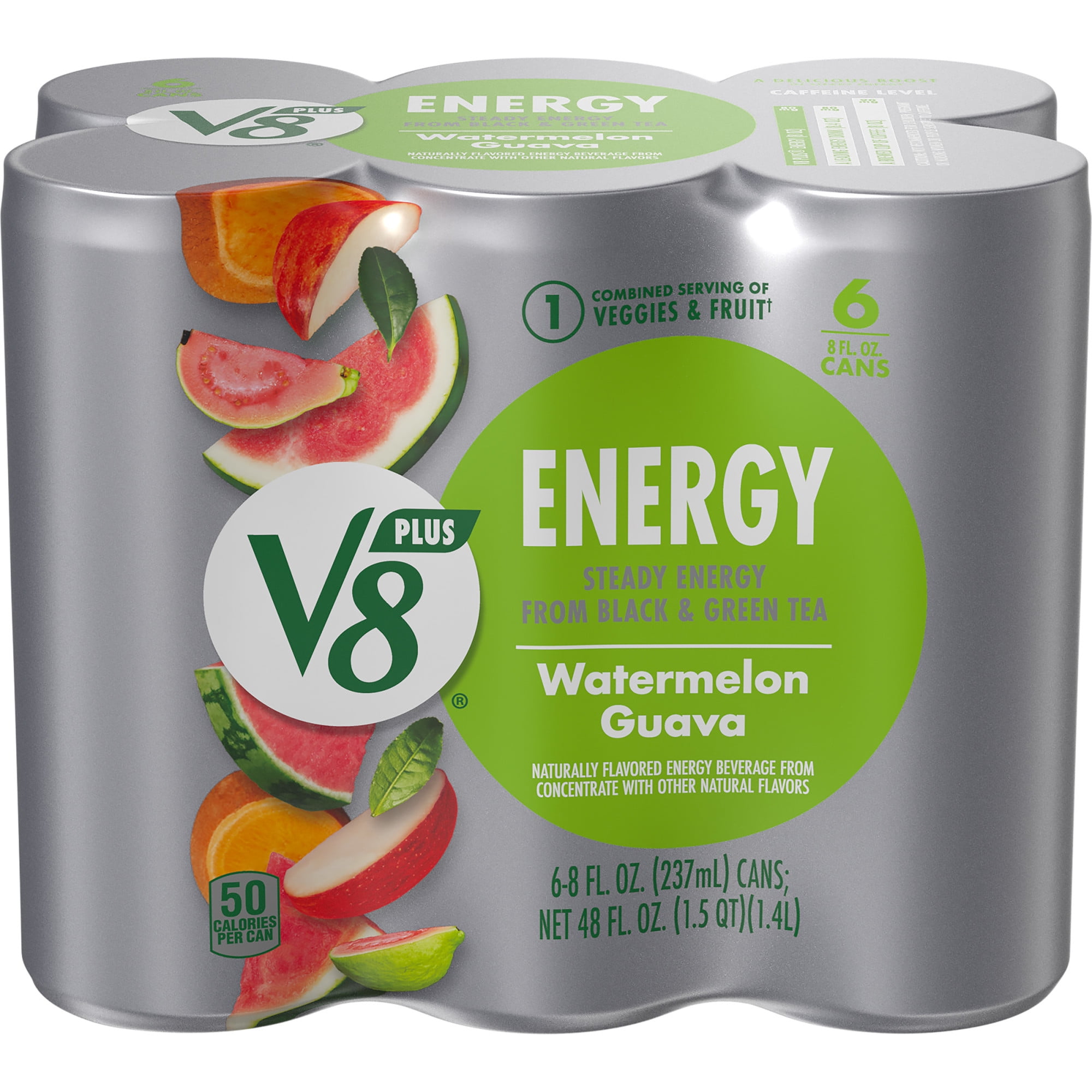 V8 +Energy Watermelon Guava Juice Energy Drink, 8 fl oz Can (6 Pack)