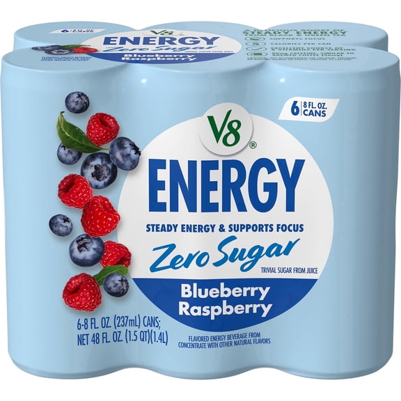 V8 Energy Zero Sugar Blueberry Raspberry Energy Drink, 8 fl. oz. Can (6 Pack)
