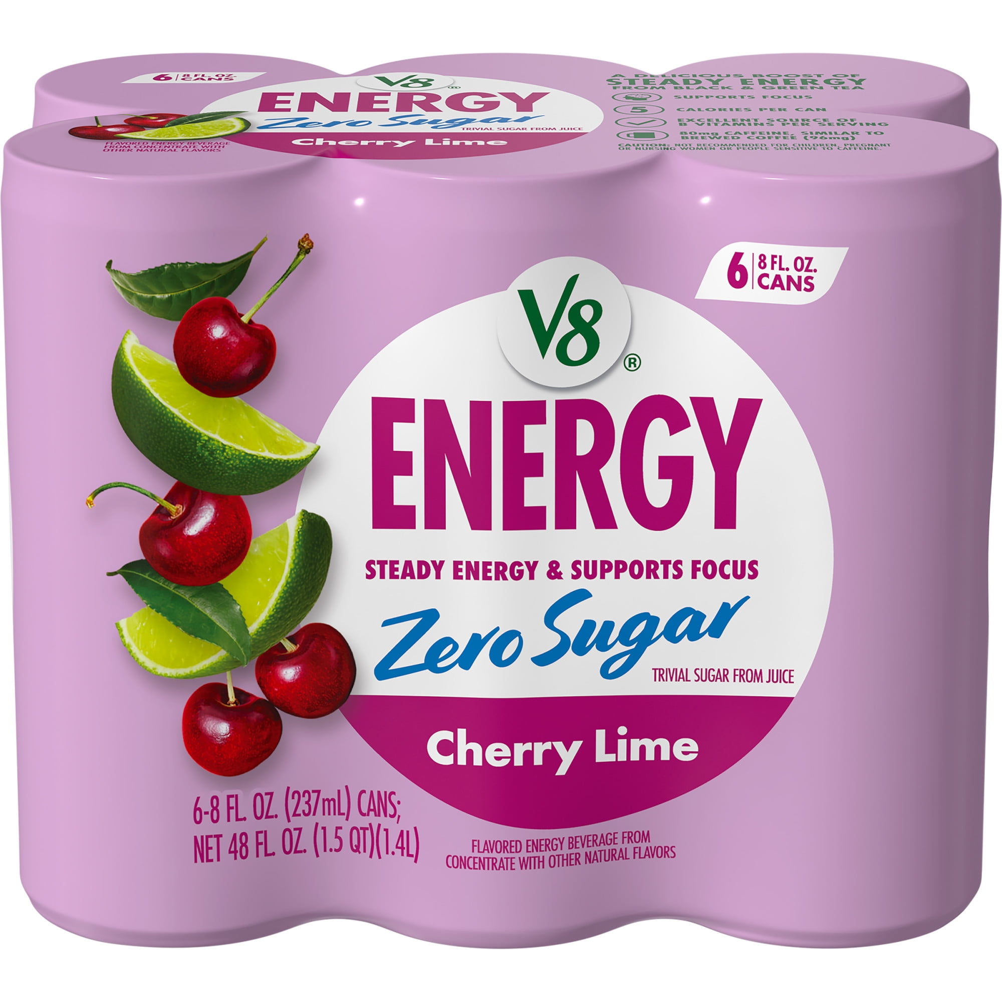 V8 Energy Zero Sugar Cherry Lime Energy Drink 8 fl. oz. Can (6