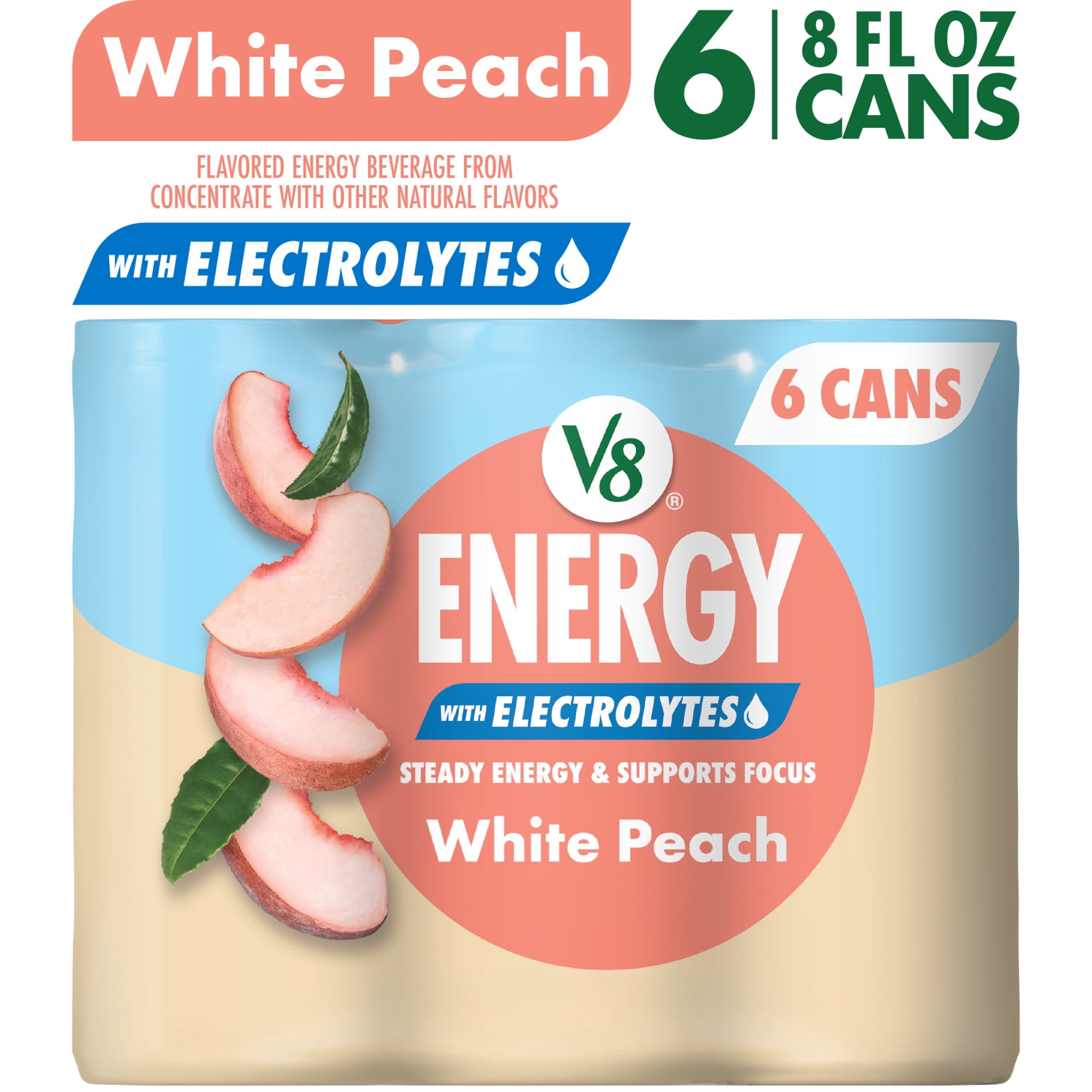V8 Energy White Peach with Electrolytes Beverage, 8 fl oz Can