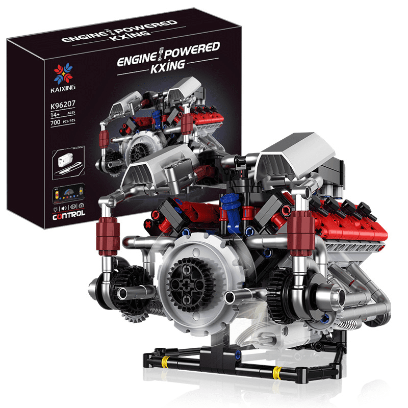 V8 Engine Building Blocks Sets, V8 Engine Model Kit That Runs, MOC Scale Model Kit with Battery and Motor, Build Your Own MOC Mini V8 Engine Model Toy, Construction Toys Gifts for Men Friends Couple