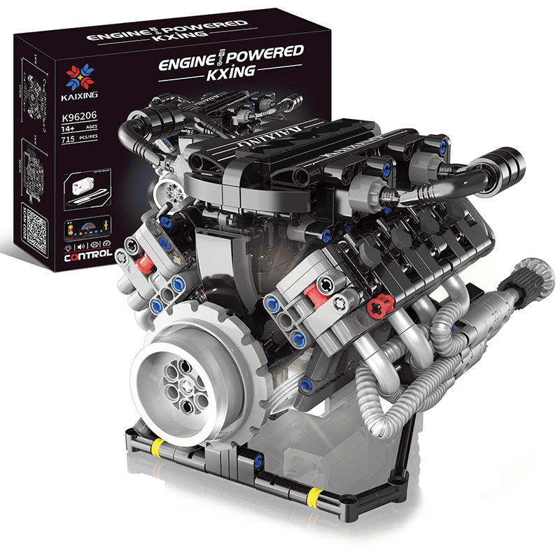 V8 Engine Building Blocks Sets, V8 Engine Model Kit That Runs, MOC Scale Model Kit with Battery and Motor, Build Your Own MOC Mini V8 Engine Model Toy, Construction Toys Gifts for Men Friends Couple