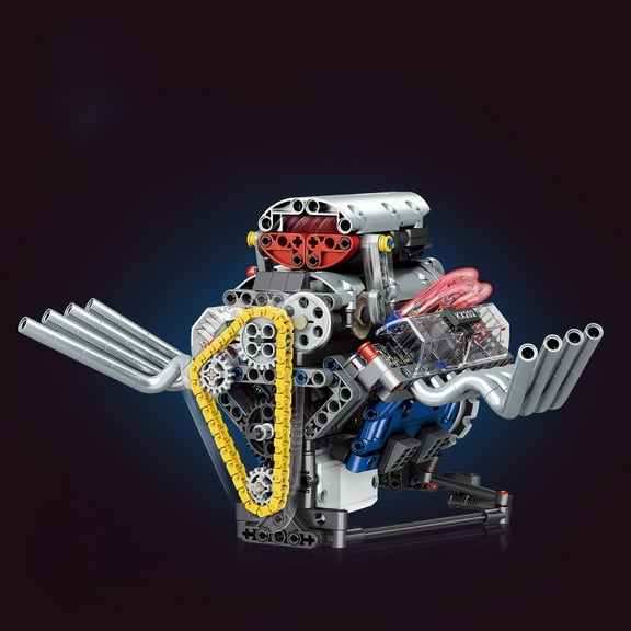 V8 Engine Building Kit, High-Simulation Motor Model with LED Lights, Smartphone Controlled, STEM Learning Project, 715-Piece Construction Set