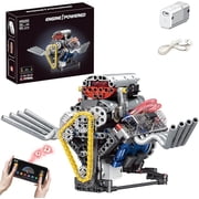 V8 Engine Building Kit Toy Working Visible Car Model with Motor, Lights & App Control, Blocks STEM for 14+ Kids Adults, Office Bedroom Desktop Decoration