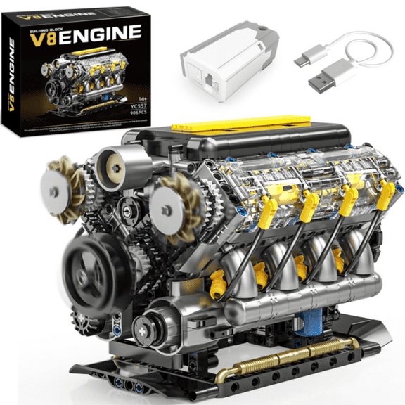 V8 Engine Building Kit, Visible Movable Mini Car Engine Model, STEM DIY Engineering Toy for Teens Adults 14+, Compatible with Building Blocks(905 PCS)