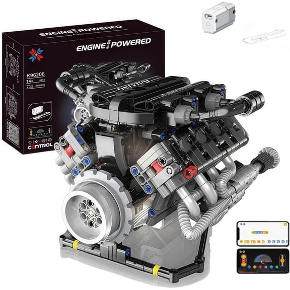 V8 Engine Building Kits That Runs with Motor - 715+Pcs Build Your Own Visible APP Controls Mini V8 Engine Model,8-Cylinder Transparent Design Car Engine Building Engineering Set for Adults