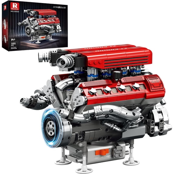 V8 Engine Building Set for Adults, 1101 PCS Mechanical Building Blocks with Realistic Engine Motor, Car Engine Engineering DIY Model Kit, STEM Educational Gift for Car Lovers & Collectors