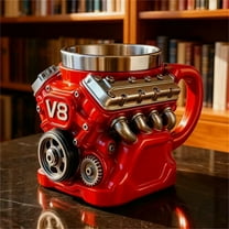 V8 Engine Coffee Mug, 350ml Retro Engine Coffee Mug, Double-walled Insulated Car Theme Handle Coffee Cup, a Unique Gift for Men, and Car Enthusiasts