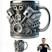 V8 Engine Coffee Mug, Not Just Mug, It’s Art, Large Capacity Double-walled Insulated Stainless Steel Cup, Retro Car Theme Handle, Unique Gift for Anyone Christmas