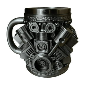 V8 Engine Coffee Mug Mechanical Metal Gear Theme Industrial Style Stainless Steel Inner Cup Heavy-Duty Novelty Drinking Mug for Men Car Lover Gift Office Home Decor Cool Creative Cup