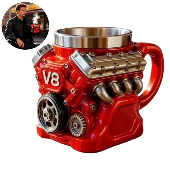 V8 Engine Coffee Mug,Retro V8 Engine Mug,Creative Turbocharger Mugs,Novelty 3D Mechanical Coffee Cup,Gift for Car Enthusiasts, Mechanics & Gearheads