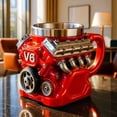 thumbnail image 1 of V8 Engine Coffee Mug - Stainless Steel Double Wall Insulated, Retro Engine Design, Gift for Car Enthusiasts, Mechanics, Men, Dad, Father's Day, Christmas (V6), 1 of 10