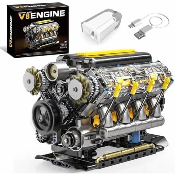 V8 Engine Model Building Kit That Runs - Visible Mini V8 Engine Kit for Adults & Teens, Compatible with Car Set, STEM Physical Science Educational Toy for Boys 8-14+ (905 PCS)