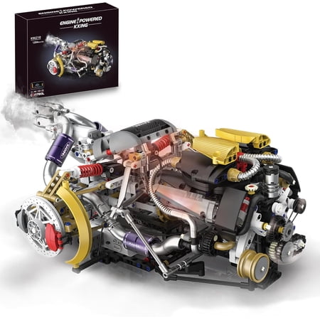 V8 Engine Model Building Set with APP Control Light Spray Compatible with Lego STEM Toy Gift for Adults Teens Boys 1394 Pcs