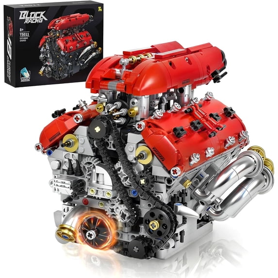 V8 Engine Model Kit, Build Your Own Visible Car Motor, Advanced STEM Mechanical Building Block Set for Adults, Collectible Engine Model for Display, Desk Decor & Gift to Car Lovers