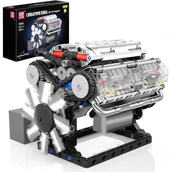 V8 Engine Model Kit Build Your Own STEM Mini V8 Model Engine Building Blocks Sets that Works , 535Pcs