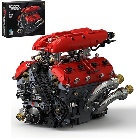 V8 Engine Model Kit that Runs,V8 Engine Building Block Sets for AdultsBuild Your Own Visible STEM Car Engine with Motors,Collectible V8 Model for Desk Display(1370 PCS)