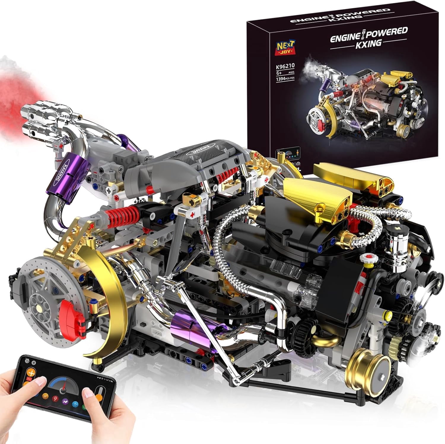 V8 Engine Model Kit That Works, 1394 PCS Advanced Collectible Engine Building Block Sets with Lights & Spray