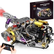 V8 Engine Model Kit That Works, 1394 PCS Advanced Collectible Engine Building Block Sets with Lights & Spray
