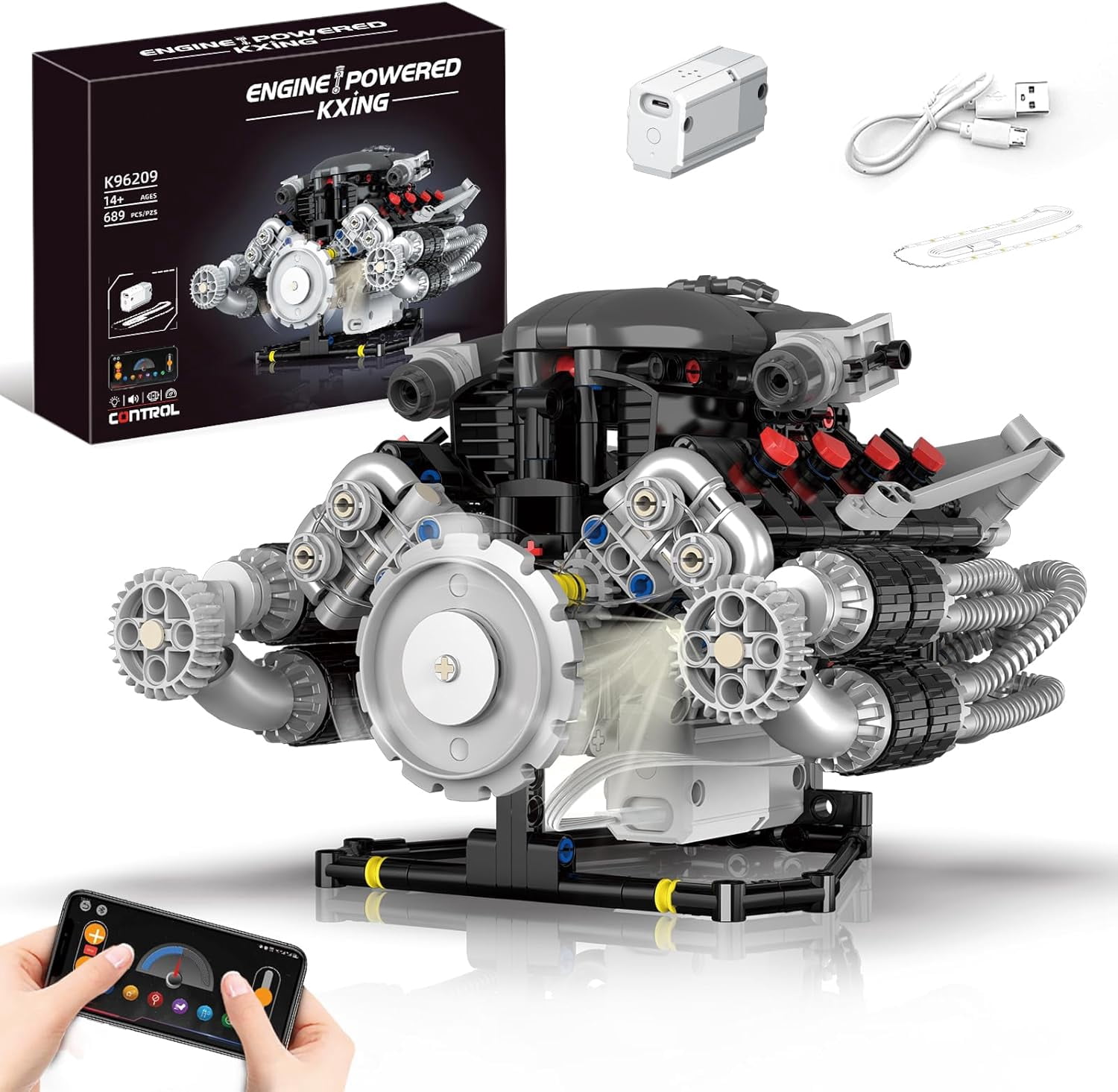 V8 Engine Model Kit That Works, APP Controlled Engines Building Block Set Physical Science Experiment Models, Best STEM Toy