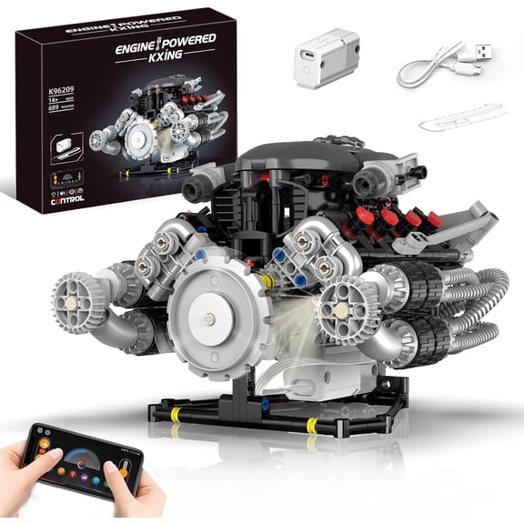 V8 Engine Model Kit That Works, APP Controlled Engines Building Block Set for Adults, Physical Science Experiment Models, Best STEM Toy