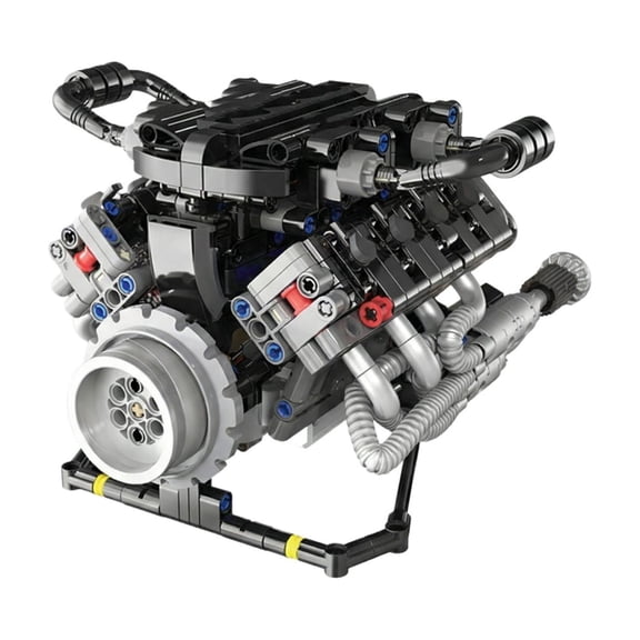 V8 Engine Model Kit, V8 Model Engine Kit, Kota Scale Model V8 Engine, 10X6 In, Automotive Building Blocks, Led Sound Effects, Black Gray, Display Stand, 1 Pc