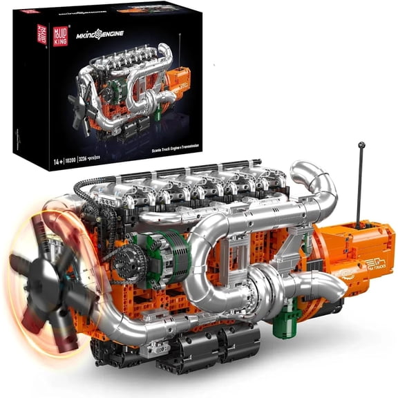 V8 Engine Model Kit for Truck, MOC Engine Model Kit with Transmisslon, Engineering Model Building Kit with Battery 3236 PCS