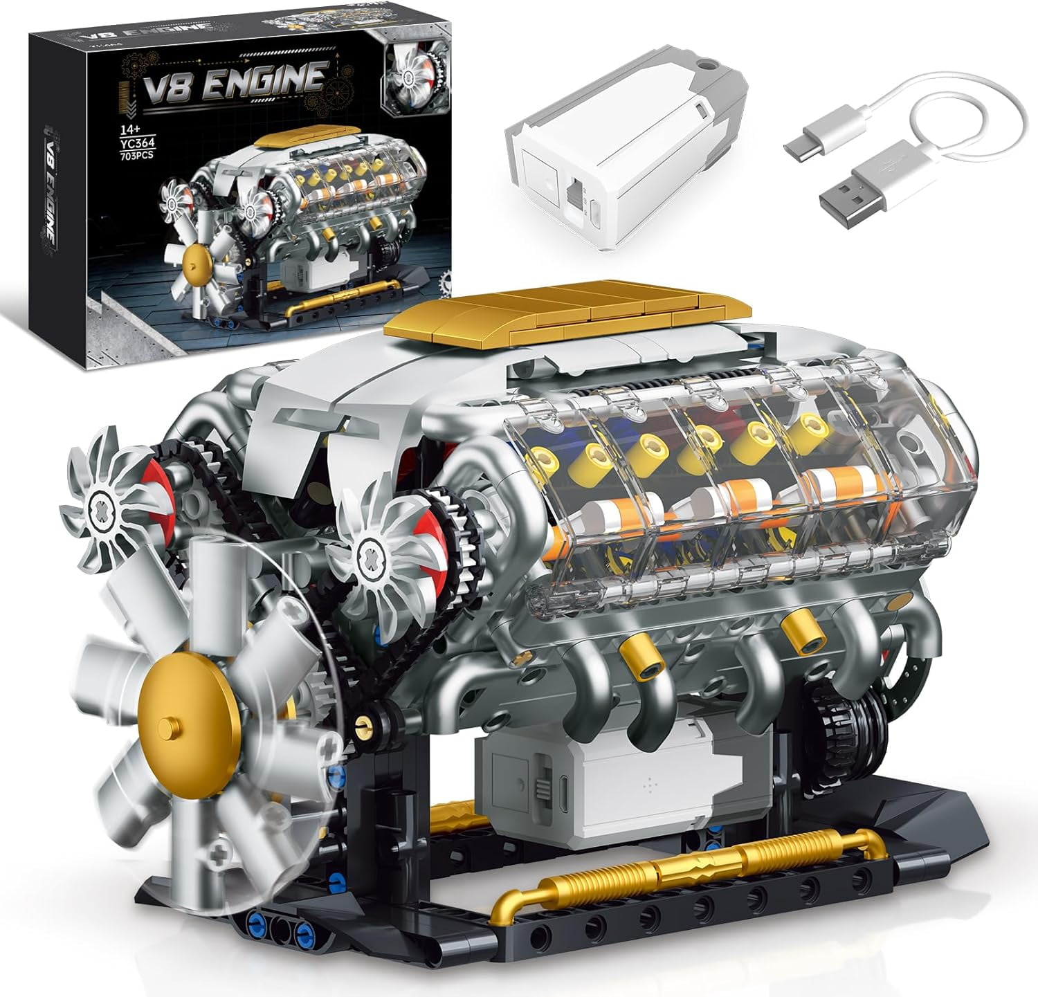 V8 Engine Model Kit that Runs, Build Your Own Mini Visible Car Motor, Physical Science Experiment Building Set for Adults & Teens, STEM Toy (703 PCS)