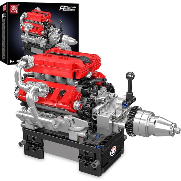 V8 Engine Model Kit that Works - Car Engine Replica Build Blocks Set, Buildable Model for Display, (750 Pcs)