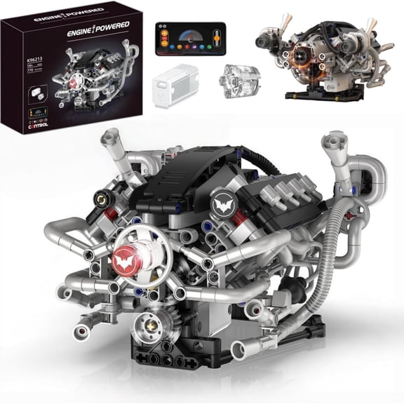 V8 Engine Model Kits That Runs - 770+Pcs, Build Your Own MOC Mini V8 Building Engine,Compatible with Lego Car Set,STEM Toy with APP Control & Motor,Mechanical Engineering Set for Adults