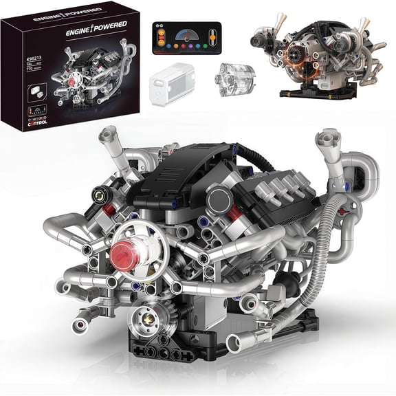 V8 Engine Model Kits that Runs - 770+Pcs, Build Your Own MOC Mini V8 Building Engine,Compatible with Lego Car Set,STEM Toy with APP Control & Motor,Mechanical Engineering Set for Adults