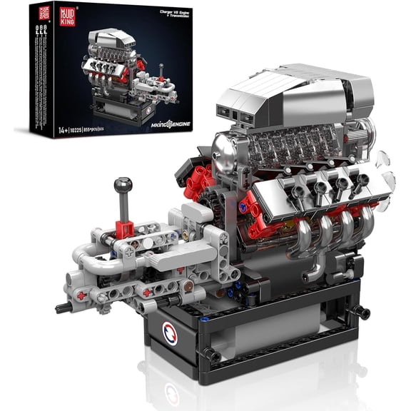 V8 Engine Model kit That Runs- Build Your Own STEM V8 Model Engine with Transmission, 8-Cylinder Car Engine kit Building Engineering Toys for Adults Collections (855+PCS)