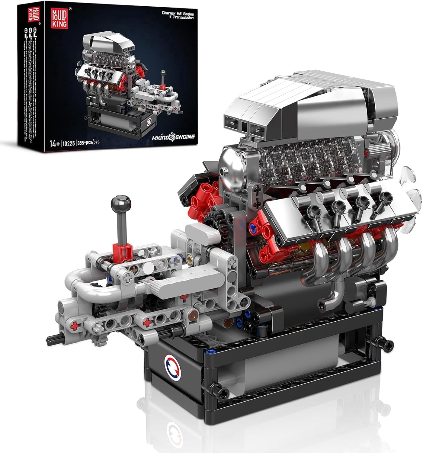 V8 Engine Model kit That Runs- Build Your Own STEM V8 Model Engine with Transmission, 8-Cylinder Car Engine kit Building Engineering Toys for Collections (855+PCS)