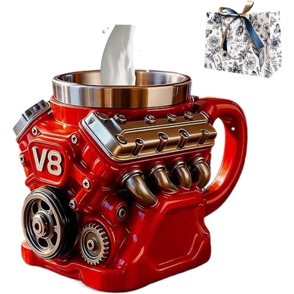 V8 Engine Mug, V8/V12 Engine Coffee Cup, Realistic Resin V8 Engine Coffee Mug with Insulated Handle, Creative Tea Cup, Car Engine Design for Car Enthusiasts, Gift Idea (V8)
