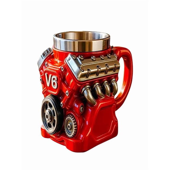 V6 Engine Resin Mug with Inner Liner, Personalized Mechanical Engine Punk Stainless Steel Cup, Gift for Car Enthusiasts and Collectors