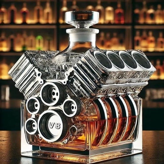 V8 Engine Whiskey Bottle, V8 Engines Shape Decanter Bottle, Personalized Transparent Creative Whiskey Carafe, Creative Wine Decanter Decoration, for Whisky and Car Lovers for Home Bar
