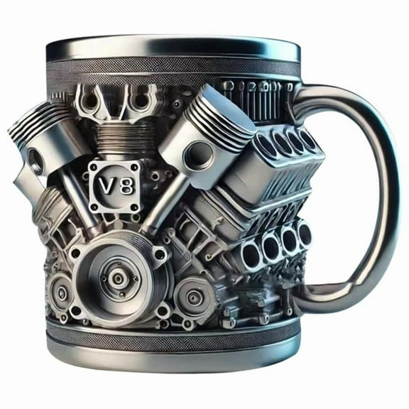 V8 Engines Stainless Steel Coffee Mug, Car Engine Coffee Cup with Insulated Handle for Car Lovers Gift