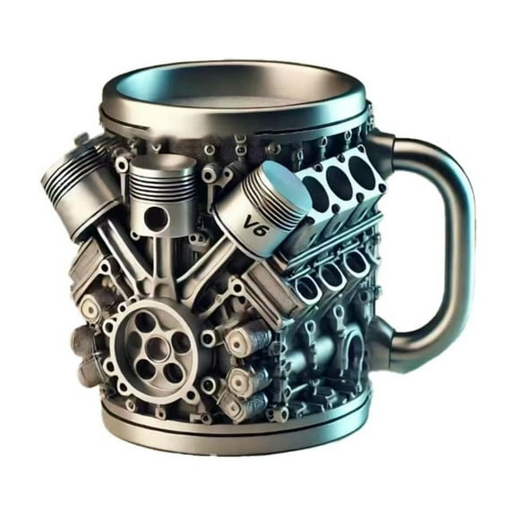 V8 Engines Themed Coffee Mug Handmade Coffee Cup For Car Lovers Funny 3D Large Capacity Tea Hot Beverage Mug For Home Office,Stainless Steel Insert Resin Beer Cup,A Cool Gift