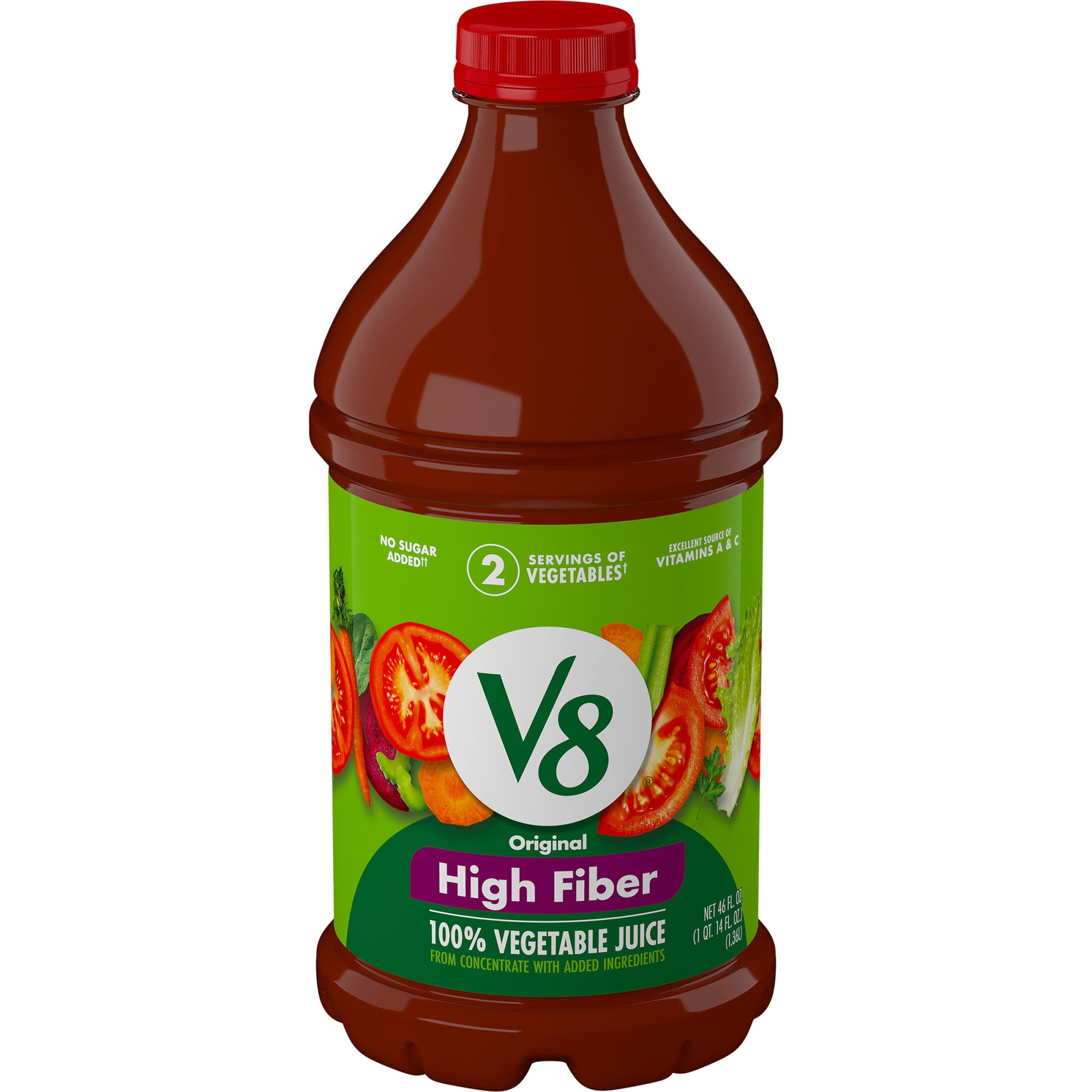 V8 High Fiber Original 100% Vegetable Juice, 46 fl oz Bottle