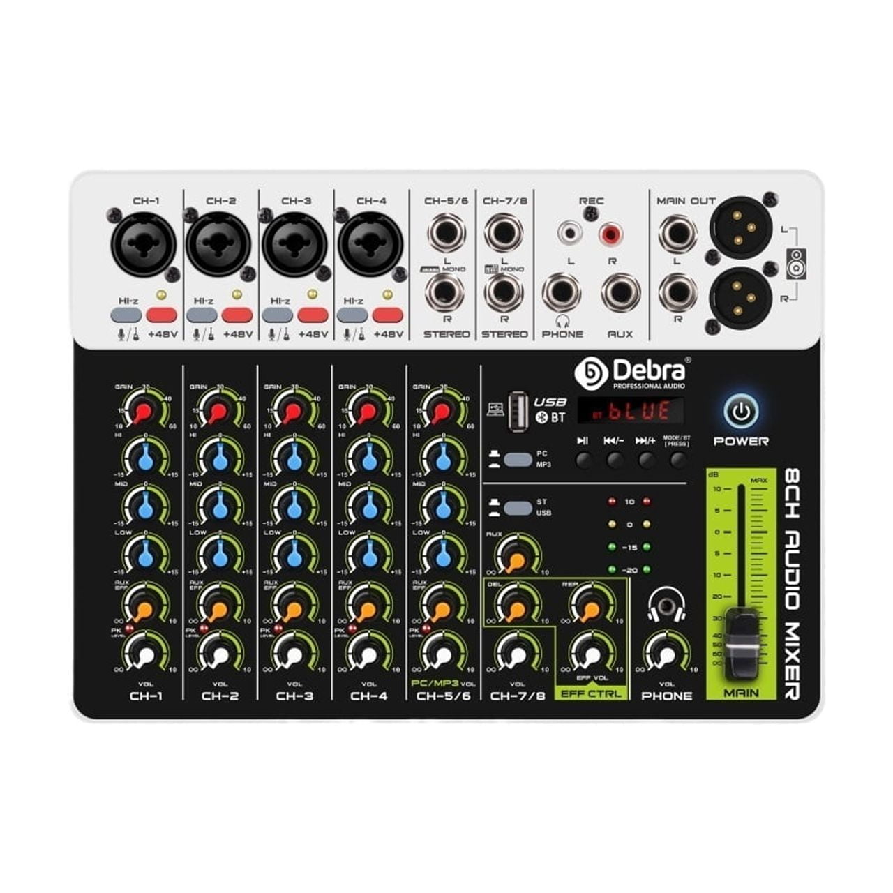 V8 Interface Mixer with Bluetooth 5.0 USB Phantom Power DJ Mixer for PC Recording with Delayed Replay Effects ,Easy to Operate