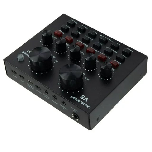 V8 Live Sound Card Mixer, USB External V8 Karaoke Recording Mobile Mixer, Audio Live KTV Sound